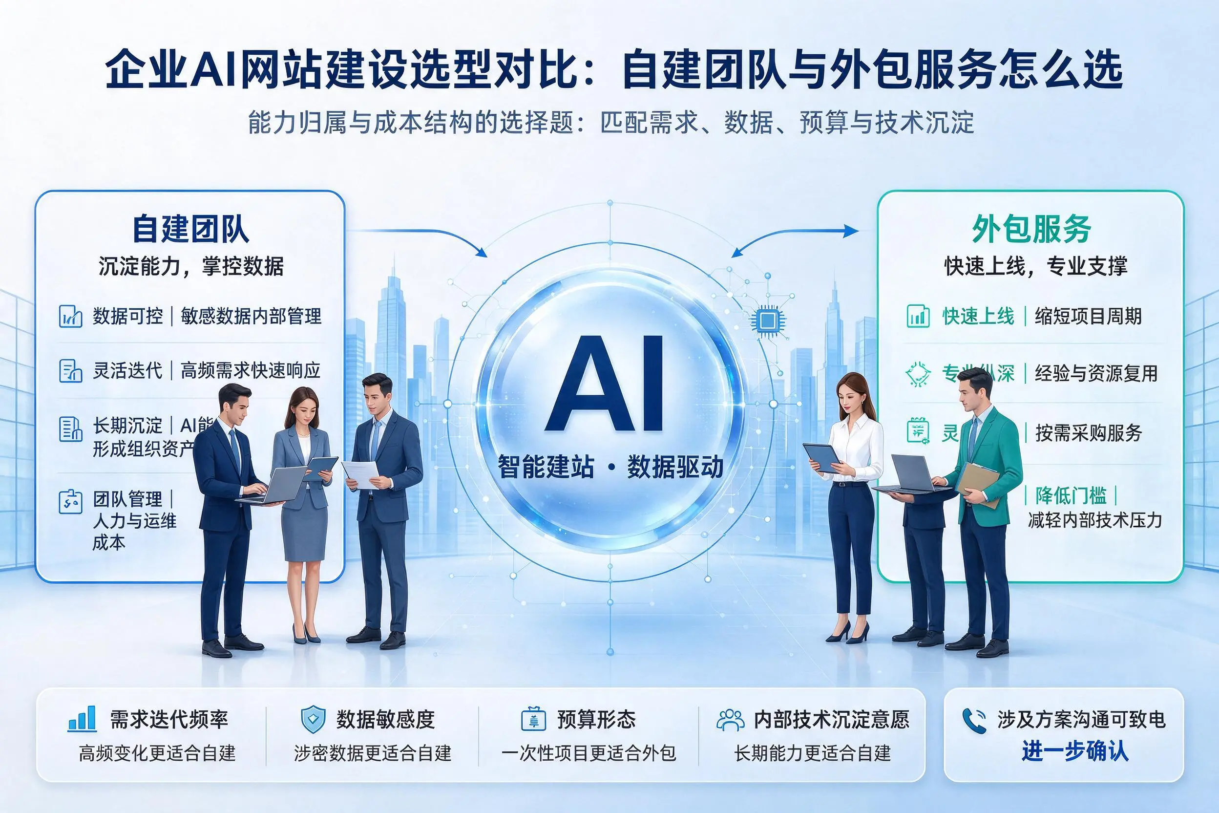 呼和浩特企业AI网站建设选型对比：自建团队与外包服务怎么选